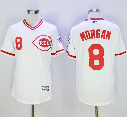 Reds #8 Joe Morgan White Flexbase Authentic Collection Cooperstown Stitched MLB Jersey - Click Image to Close